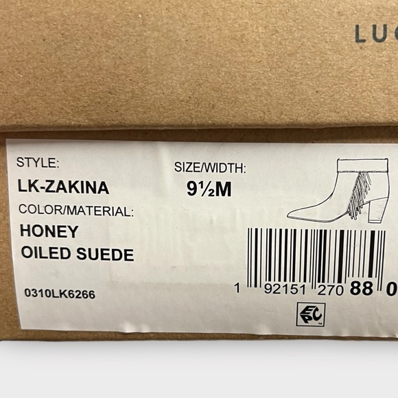 🌻NEW w/box Lucky Brand Zakina Oiled Suede Tan Fringe Detailed Booties Size 9.5 - Picture 12 of 12